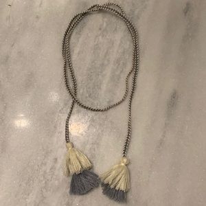 Cream and Grey Wrap Necklace with Tassels